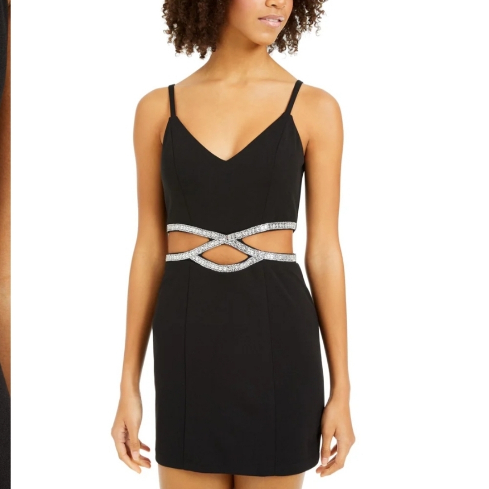 Speechless Black Mini Dress with Silver Accents